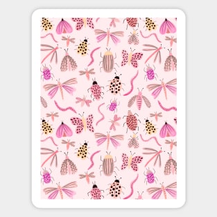 Vintage garden bugs in pink Magnet